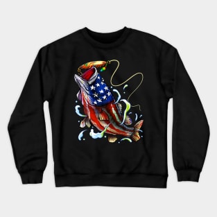 Bass Fishing Fish American Flag Dad Father Fourth Of July Crewneck Sweatshirt